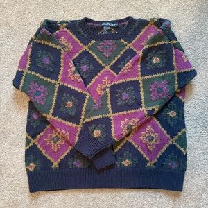 Vintage Nautica Men's Argyle Patterned 100% Cotton Sweater, M